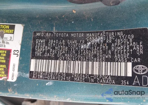 2010 Toyota Corolla Le z USA, uszkodzony, nr VIN 2T1BU4EE9AC308865